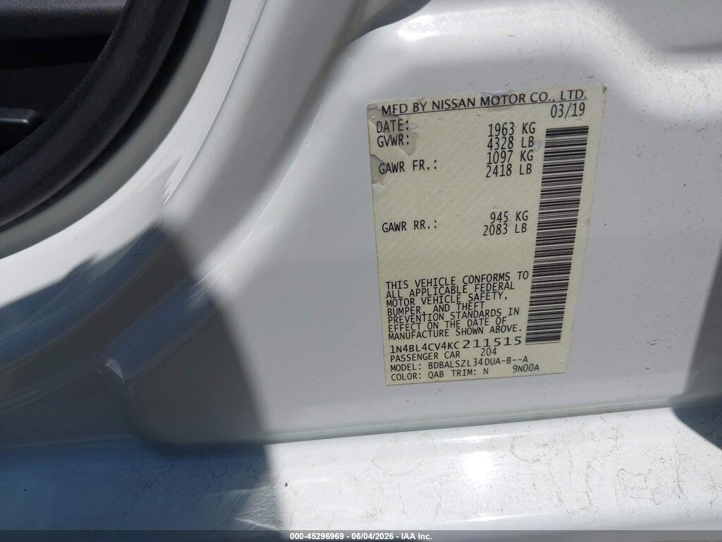 1N4BL4CV4KC211515 2019 NISSAN ALTIMA photo no. 9