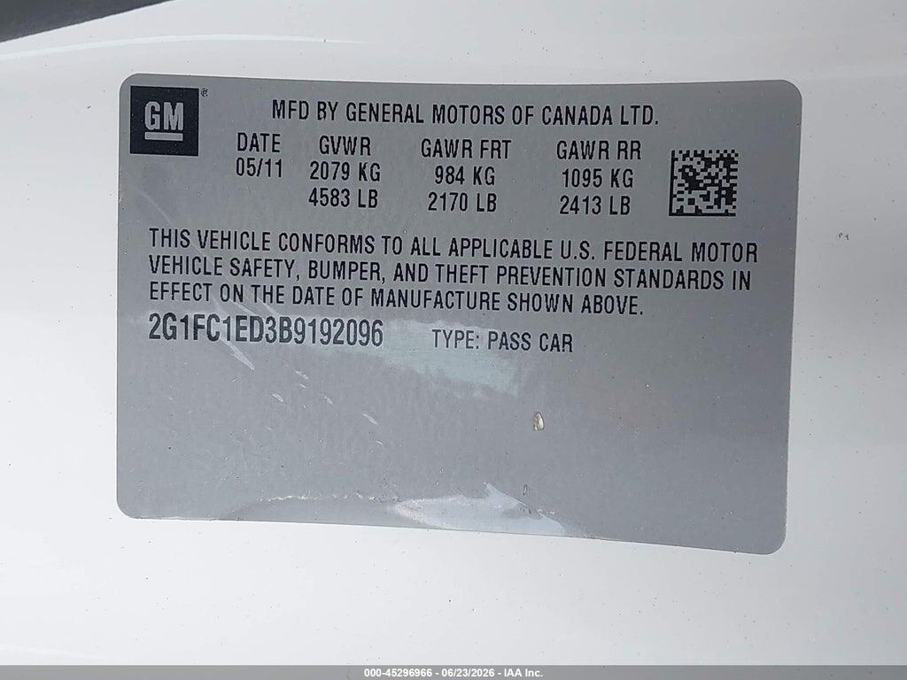 2G1FC1ED3B9192096 2011 CHEVROLET CAMARO photo no. 9