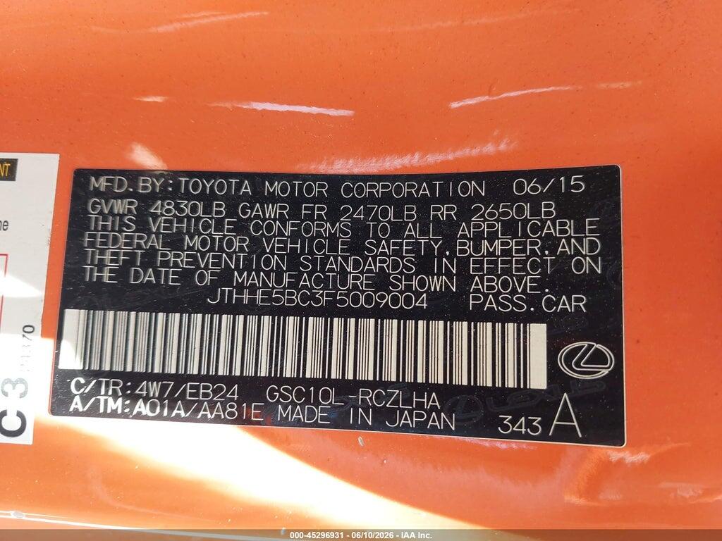 JTHHE5BC3F5009004 2015 LEXUS RC 350 photo no. 9