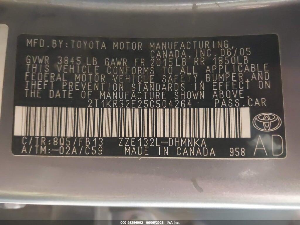 2T1KR32E25C504264 2005 TOYOTA MATRIX photo no. 9