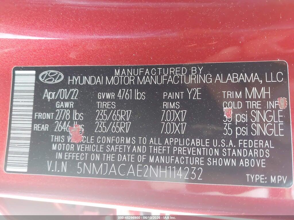 5NMJACAE2NH114232 2022 HYUNDAI TUCSON photo no. 9