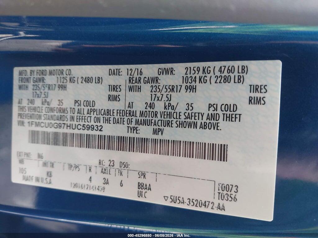 1FMCU0G97HUC59932 2017 FORD ESCAPE photo no. 9