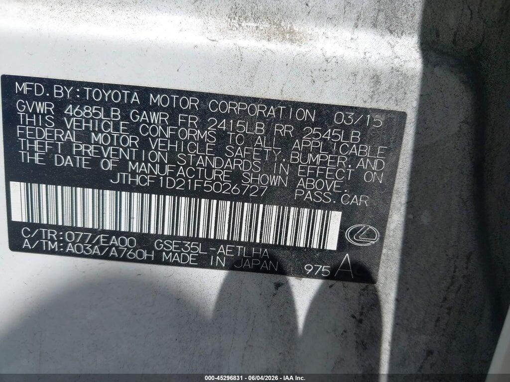 JTHCF1D21F5026727 2015 LEXUS IS 250 photo no. 9