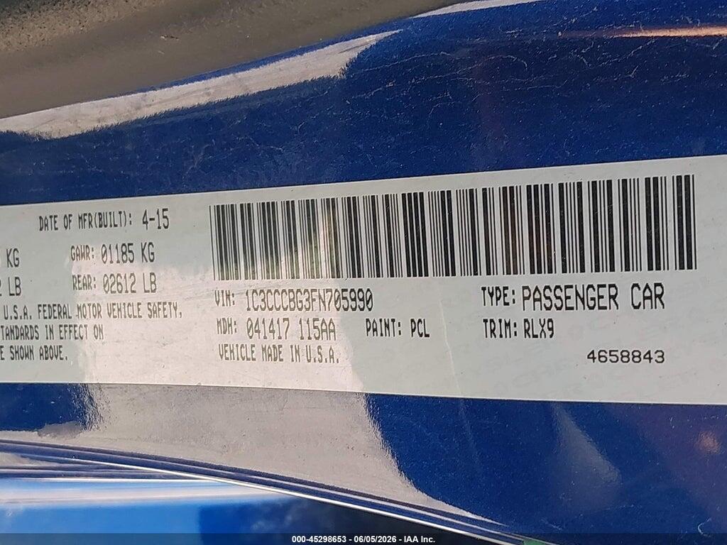 1C3CCCBG3FN705990 2015 CHRYSLER 200 photo no. 9