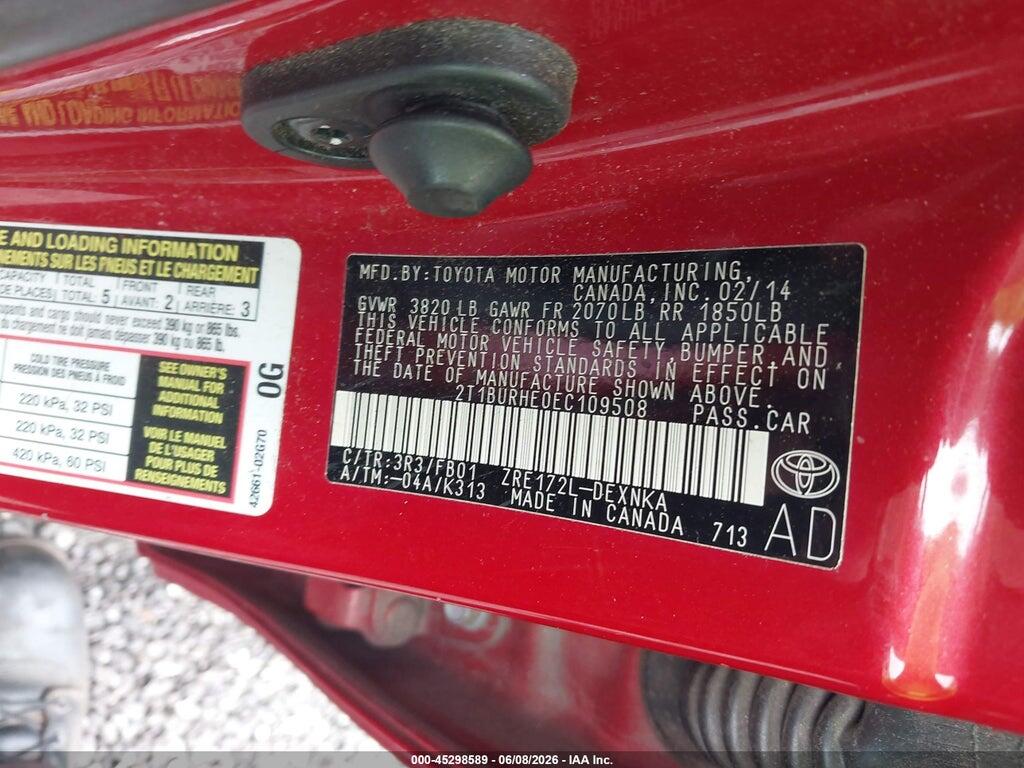 2T1BURHE0EC109508 2014 TOYOTA COROLLA photo no. 9