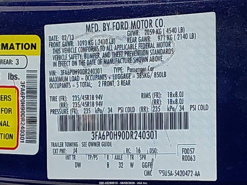 3FA6P0H90DR240301 2013 FORD FUSION photo no. 9