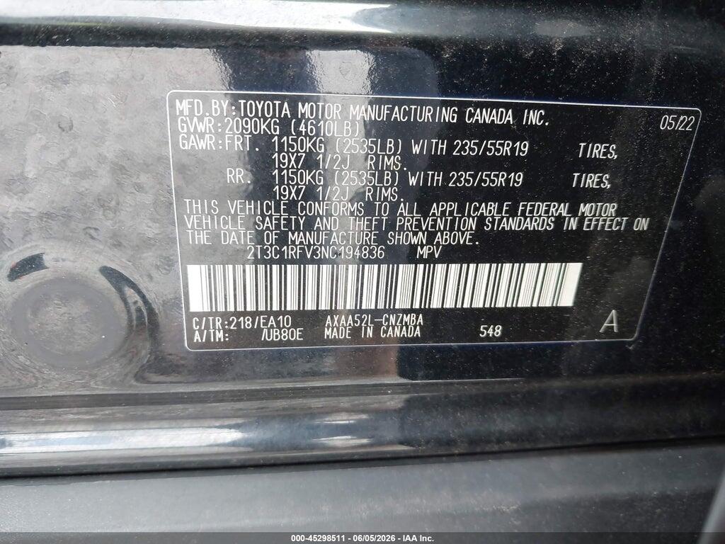 2T3C1RFV3NC194836 2022 TOYOTA RAV4 photo no. 9