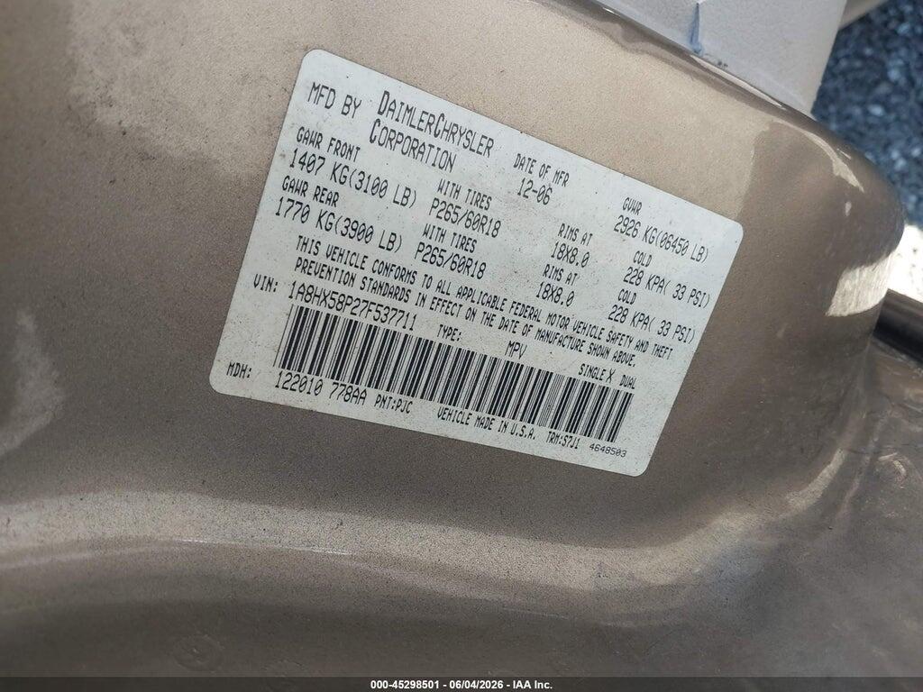 1A8HX58P27F537711 2007 CHRYSLER ASPEN photo no. 9