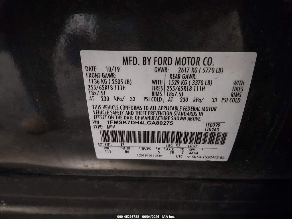 1FMSK7DH4LGA80275 2020 FORD EXPLORER photo no. 9