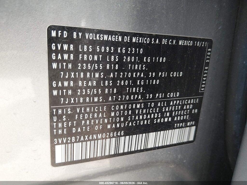 3VV2B7AX4NM026646 2022 VOLKSWAGEN TIGUAN photo no. 9