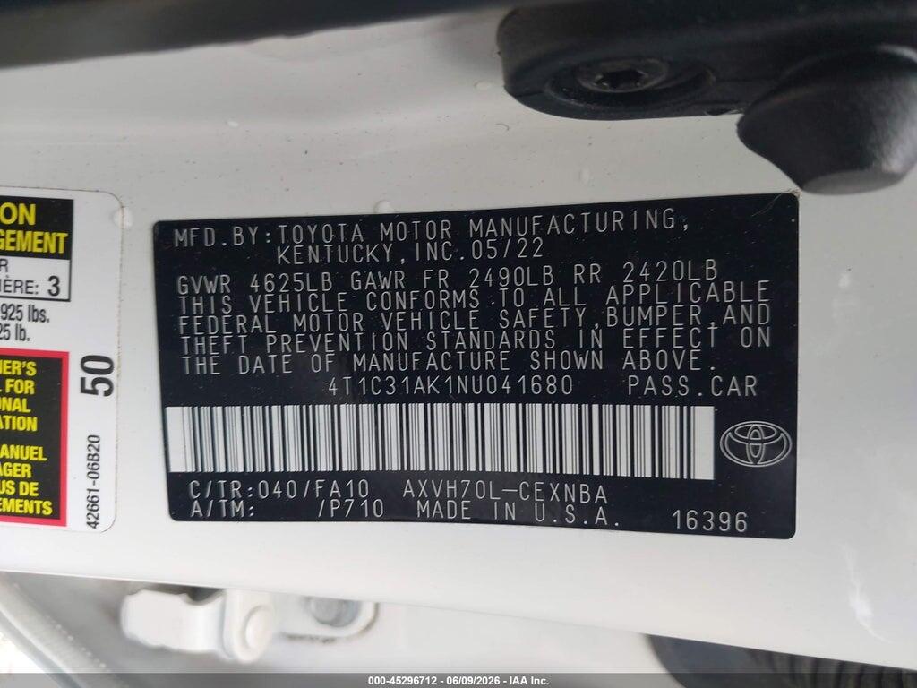 4T1C31AK1NU041680 2022 TOYOTA CAMRY photo no. 9