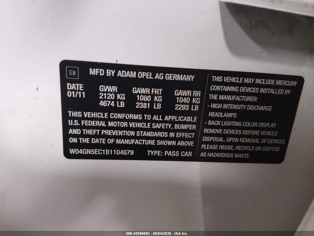W04GN5EC1B1104679 2011 BUICK REGAL photo no. 9