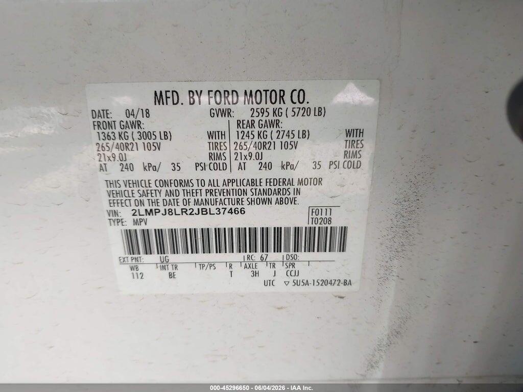 2LMPJ8LR2JBL37466 2018 LINCOLN MKX photo no. 9