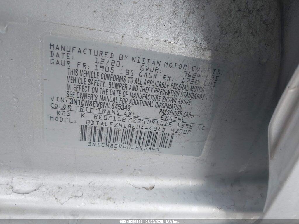 3N1CN8EV6ML845349 2021 NISSAN VERSA photo no. 9