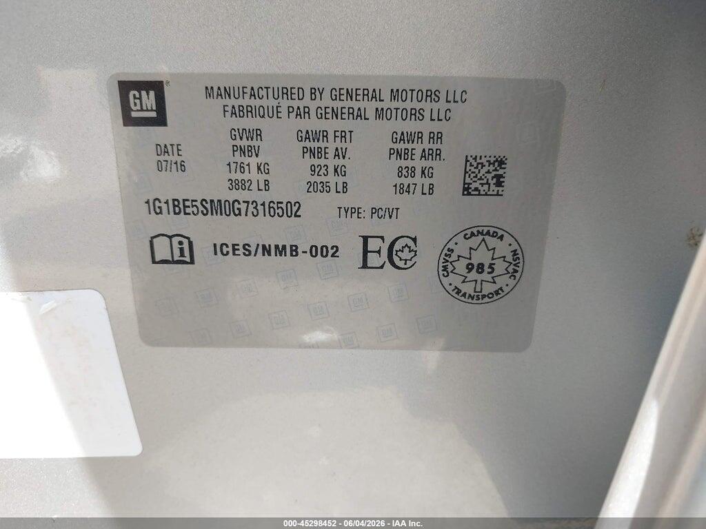 1G1BE5SM0G7316502 2016 CHEVROLET CRUZE photo no. 9