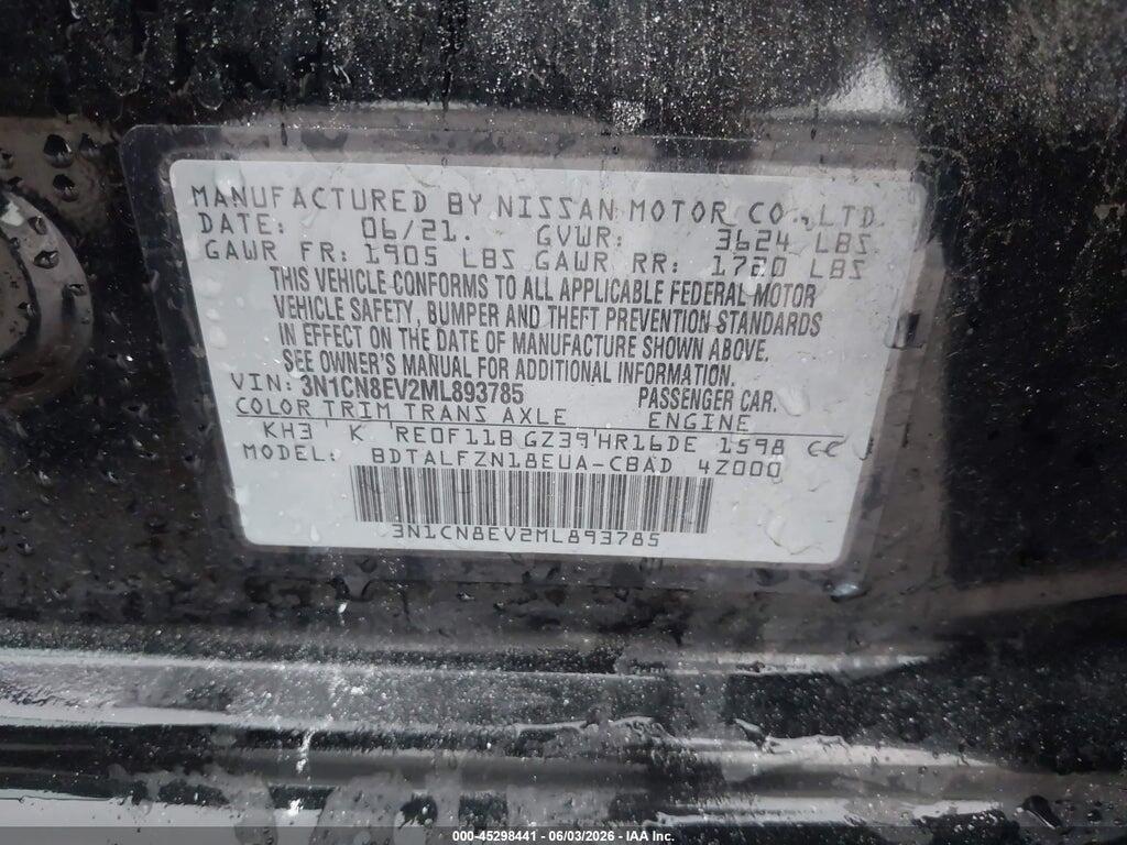3N1CN8EV2ML893785 2021 NISSAN VERSA photo no. 9