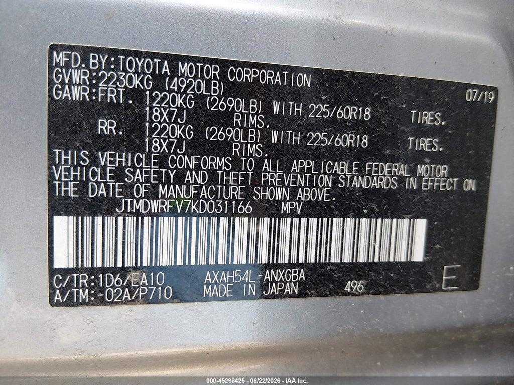 JTMDWRFV7KD031166 2019 TOYOTA RAV4 HYBRID photo no. 9