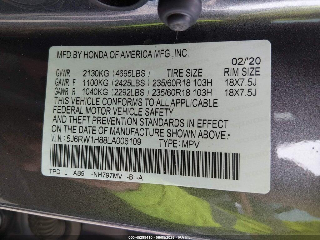 5J6RW1H88LA006109 2020 HONDA CR-V photo no. 9