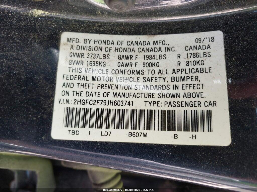 2HGFC2F79JH603741 2018 HONDA CIVIC photo no. 9