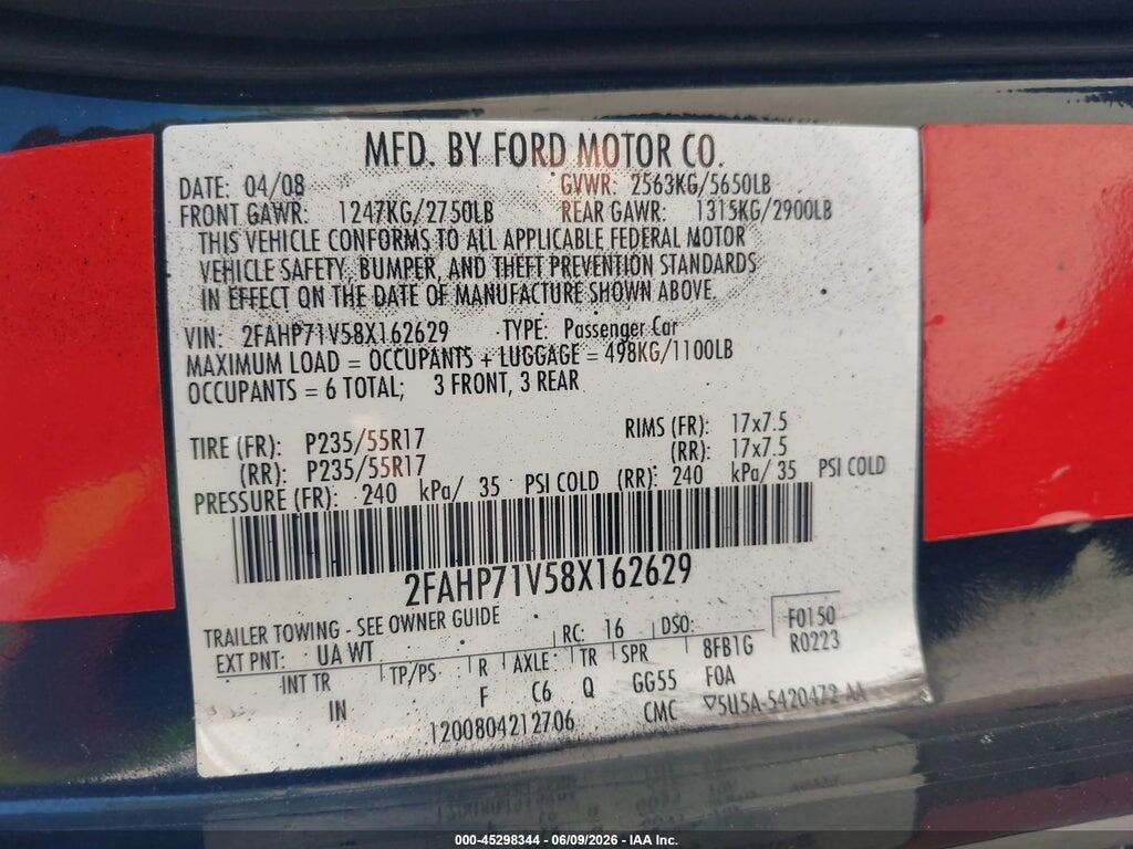 2FAHP71V58X162629 2008 FORD CROWN VICTORIA photo no. 9