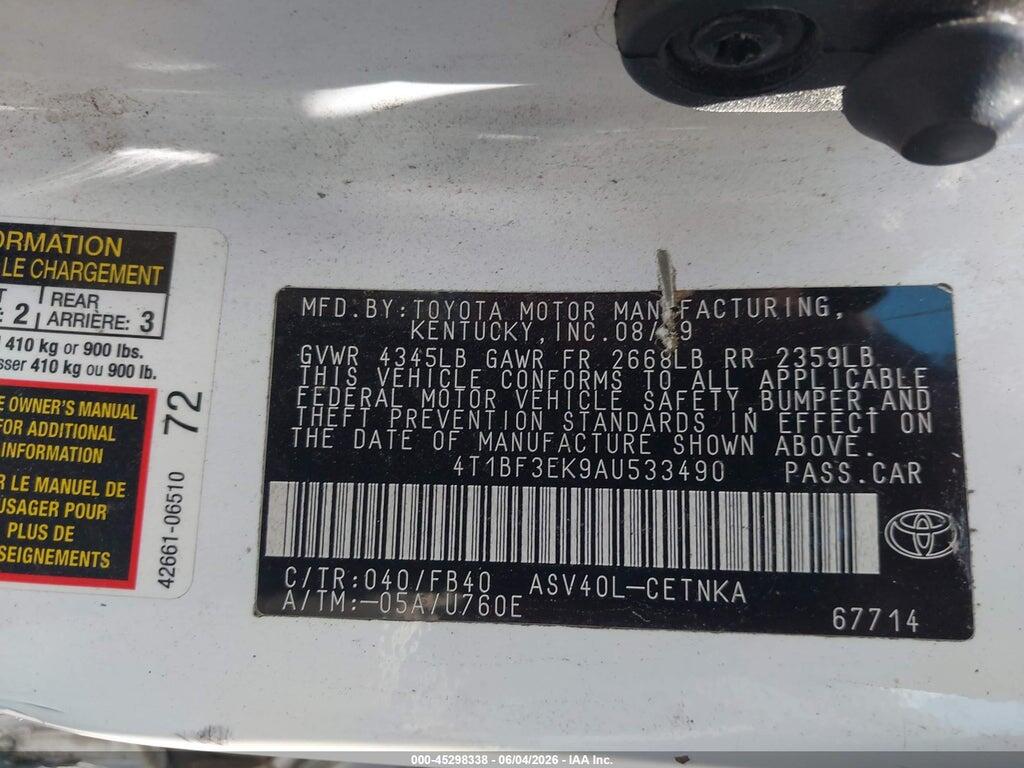 4T1BF3EK9AU533490 2010 TOYOTA CAMRY photo no. 9
