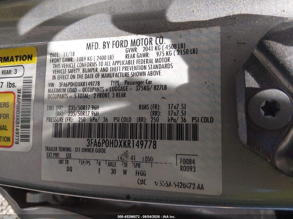 3FA6P0HDXKR149778 2019 FORD FUSION photo no. 9