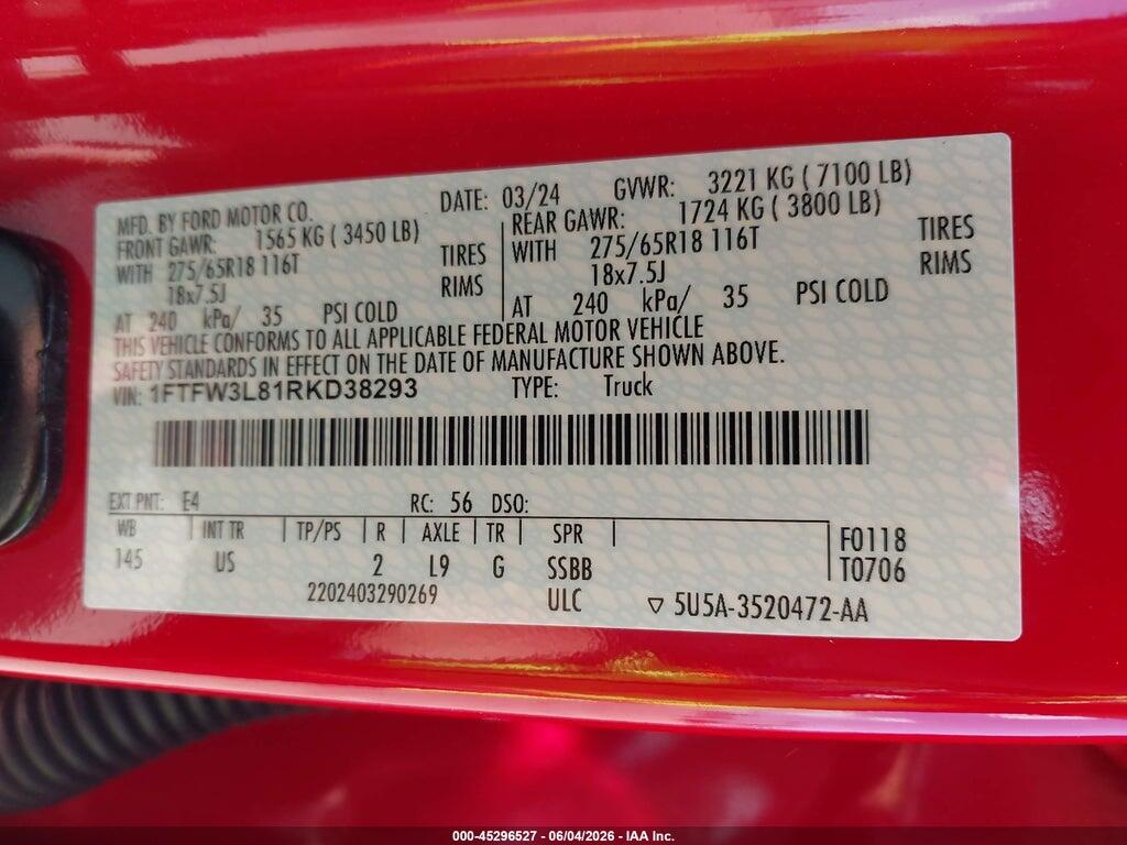 1FTFW3L81RKD38293 2024 FORD F-150 photo no. 9