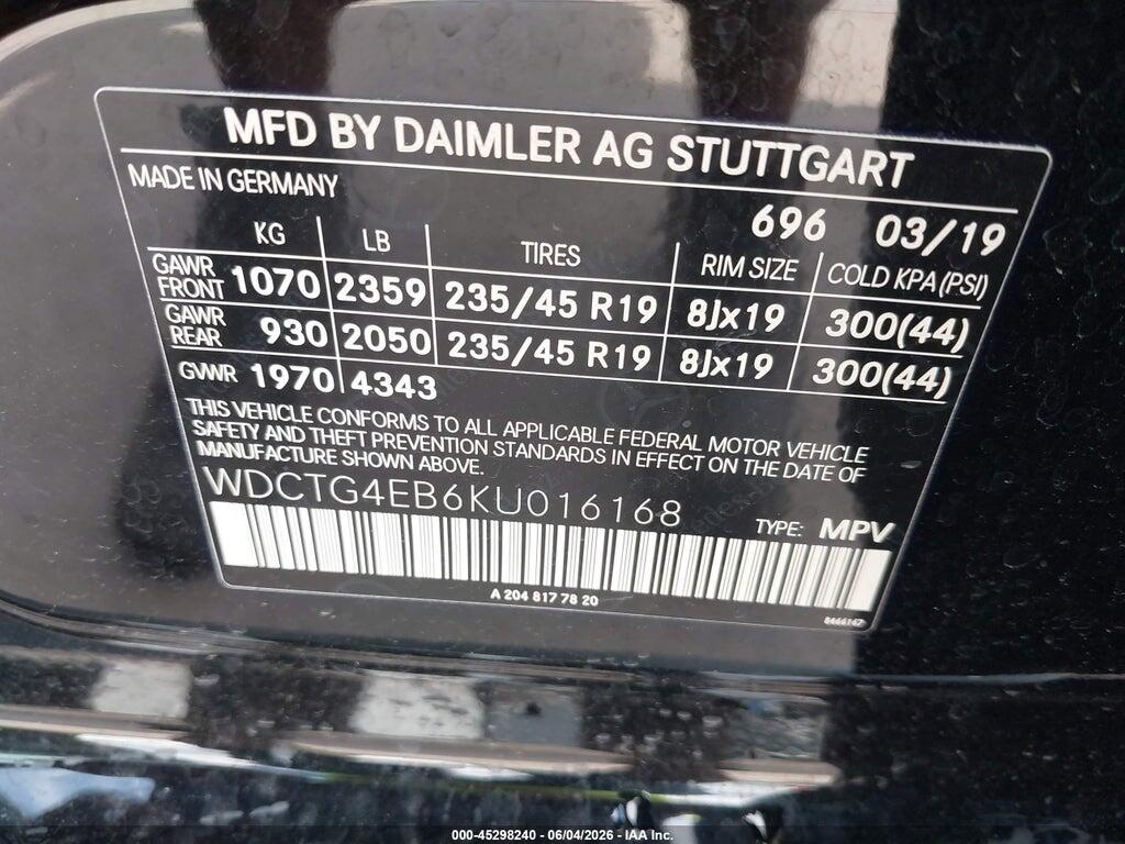 WDCTG4EB6KU016168 2019 MERCEDES-BENZ GLA 250 photo no. 9