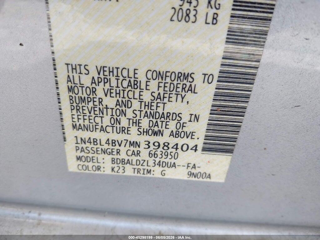 1N4BL4BV7MN398404 2021 NISSAN ALTIMA photo no. 9