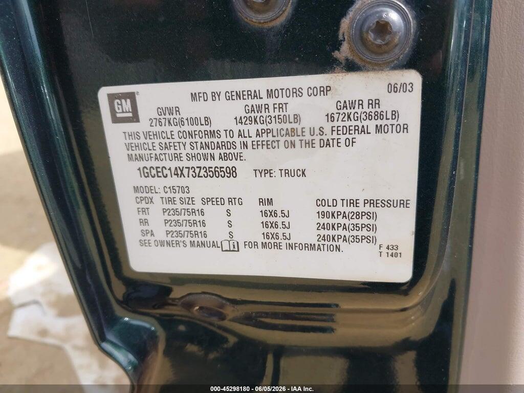 1GCEC14X73Z356598 2003 CHEVROLET SILVERADO 1500 photo no. 9