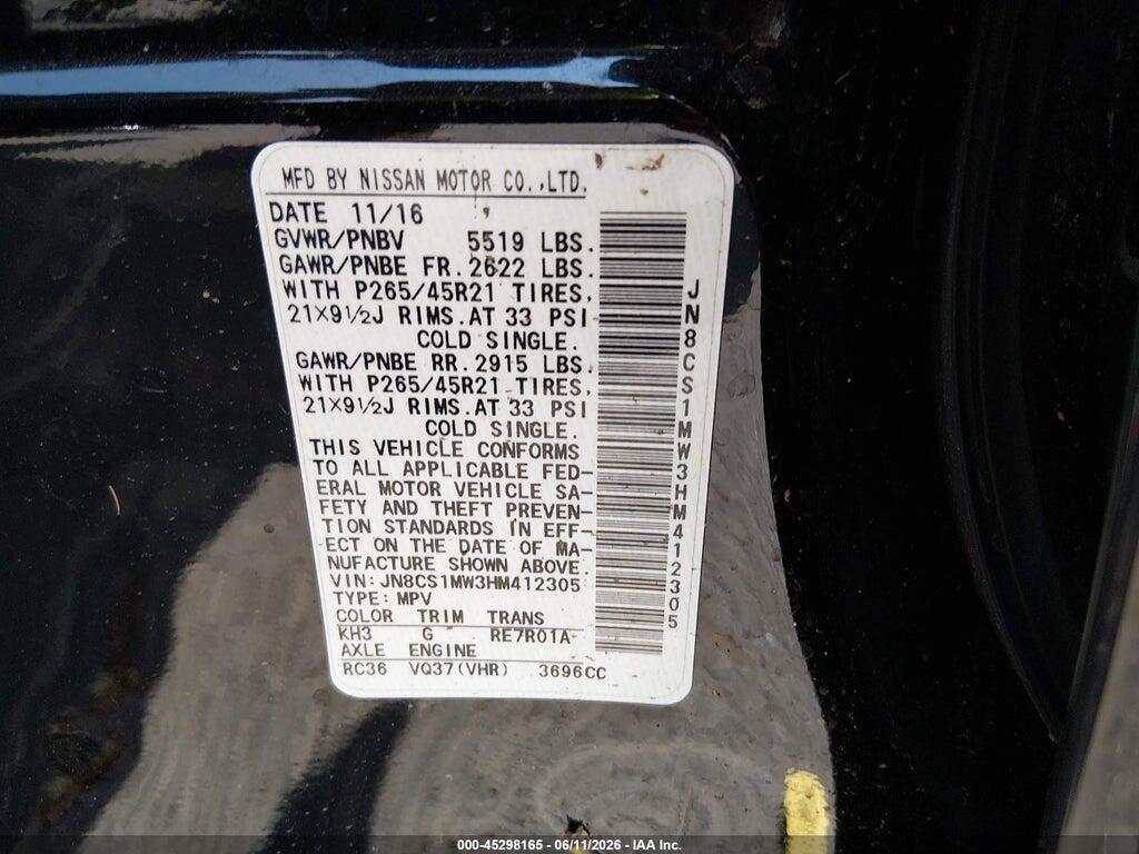 JN8CS1MW3HM412305 2017 INFINITI QX70 photo no. 9