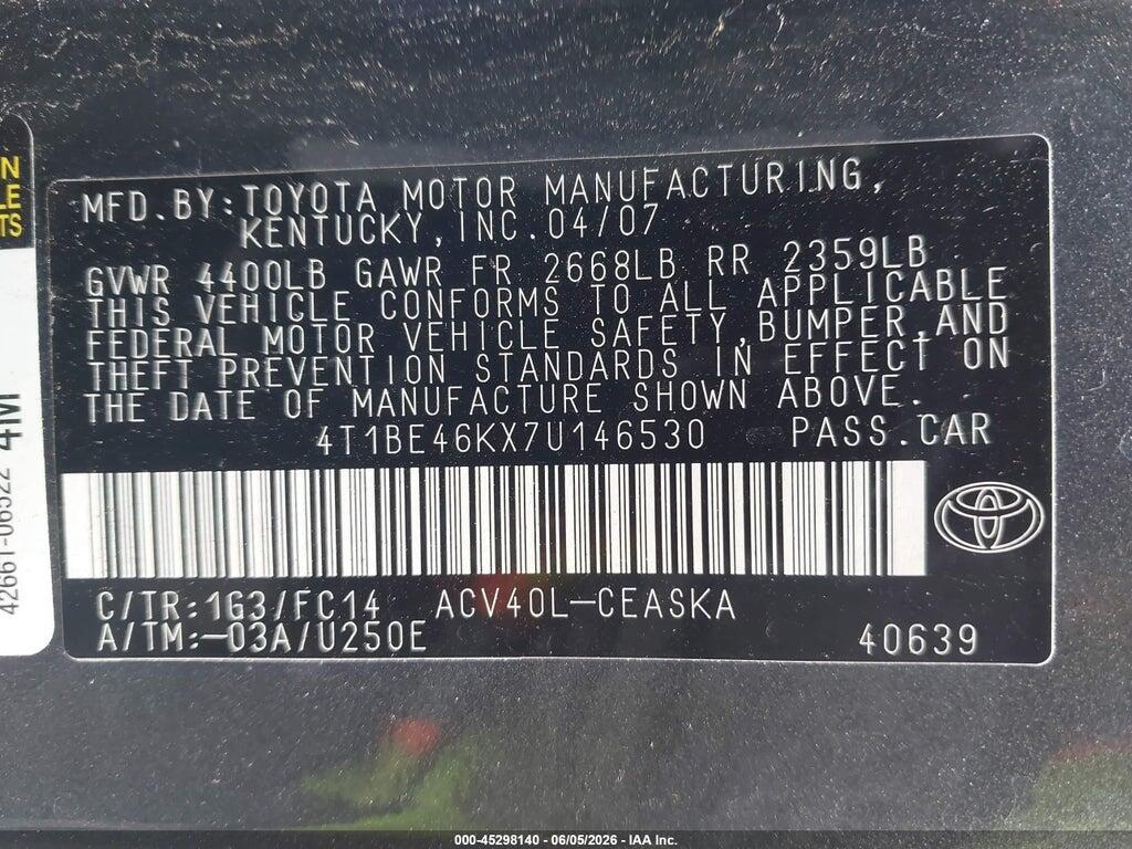 4T1BE46KX7U146530 2007 TOYOTA CAMRY photo no. 9