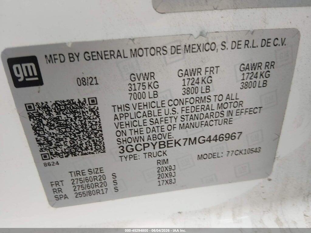 3GCPYBEK7MG446967 2021 CHEVROLET SILVERADO 1500 photo no. 9