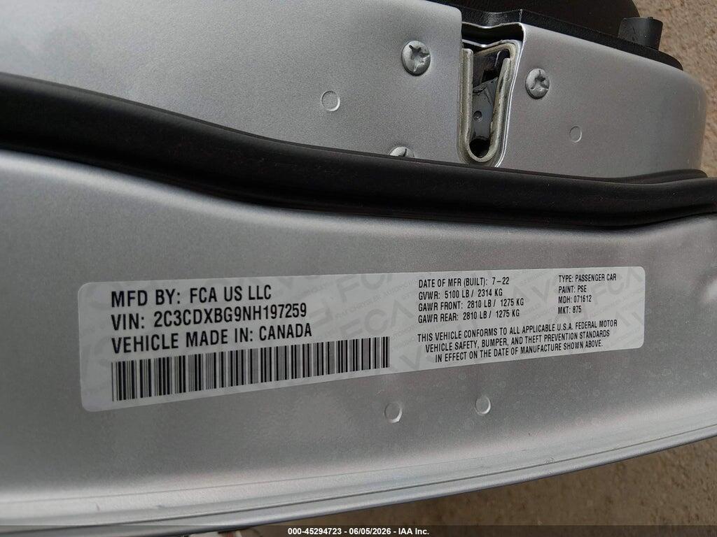 2C3CDXBG9NH197259 2022 DODGE CHARGER photo no. 9