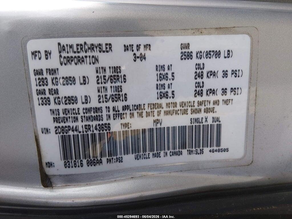 2D8GP44L15R143656 2005 DODGE GRAND CARAVAN photo no. 9