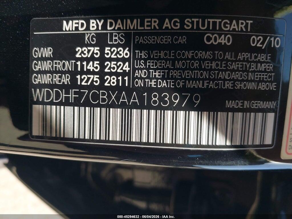 WDDHF7CBXAA183979 2010 MERCEDES-BENZ E 550 photo no. 9