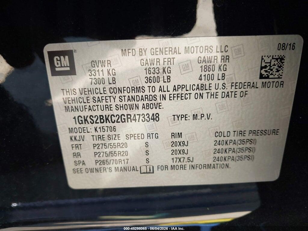1GKS2BKC2GR473348 2016 GMC YUKON photo no. 9