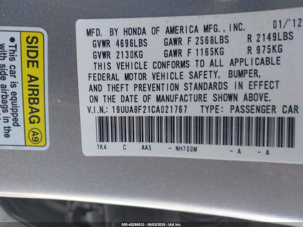 19UUA8F21CA021767 2012 ACURA TL photo no. 9