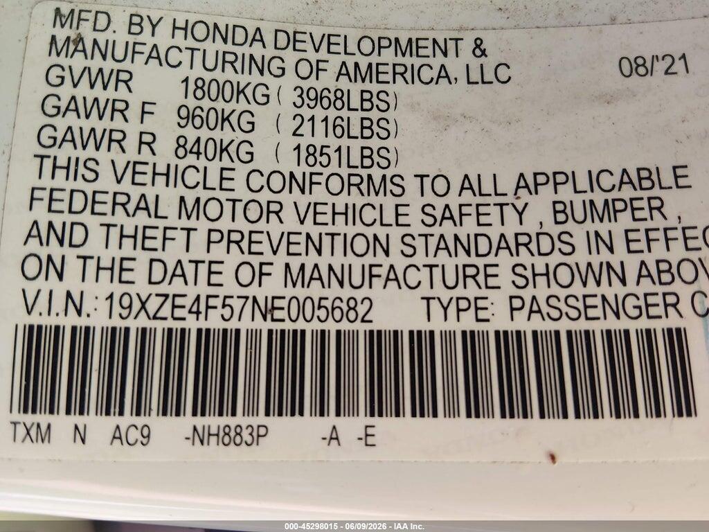 19XZE4F57NE005682 2022 HONDA INSIGHT photo no. 9