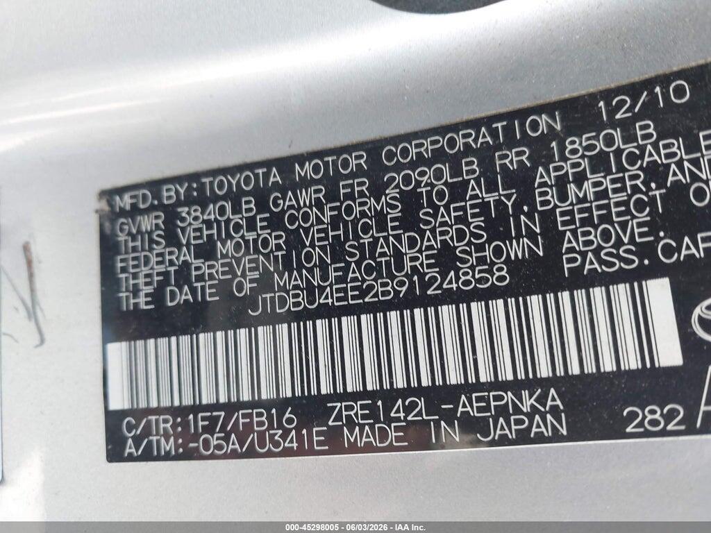 JTDBU4EE2B9124858 2011 TOYOTA COROLLA photo no. 9