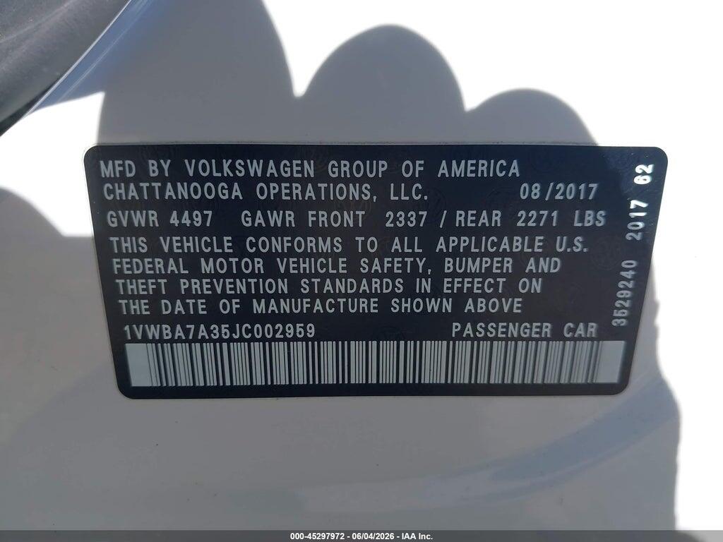1VWBA7A35JC002959 2018 VOLKSWAGEN PASSAT photo no. 9