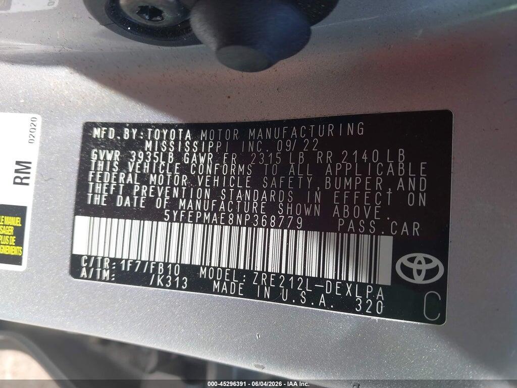 5YFEPMAE8NP368779 2022 TOYOTA COROLLA photo no. 9