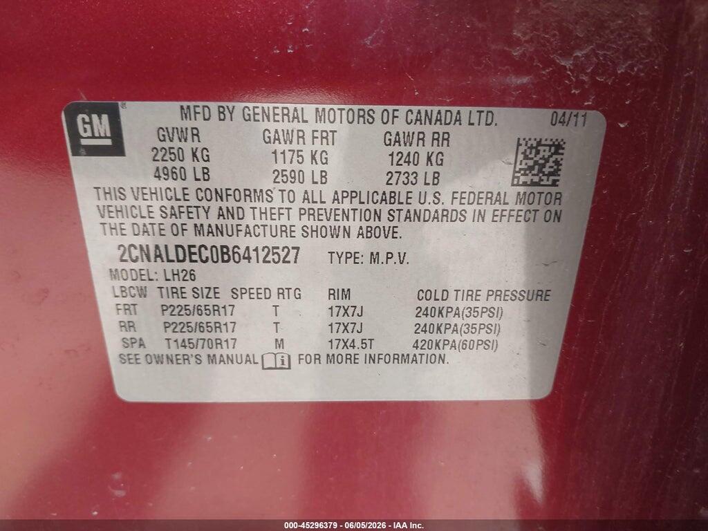 2CNALDEC0B6412527 2011 CHEVROLET EQUINOX photo no. 9