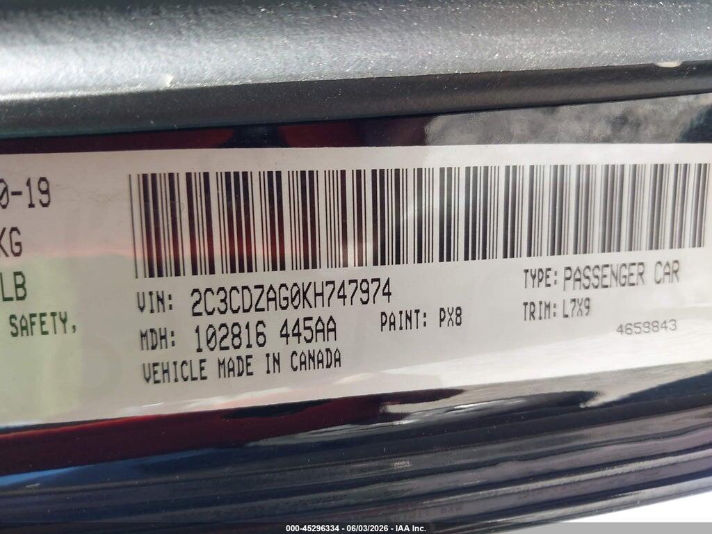 2C3CDZAG0KH747974 2019 DODGE CHALLENGER photo no. 9