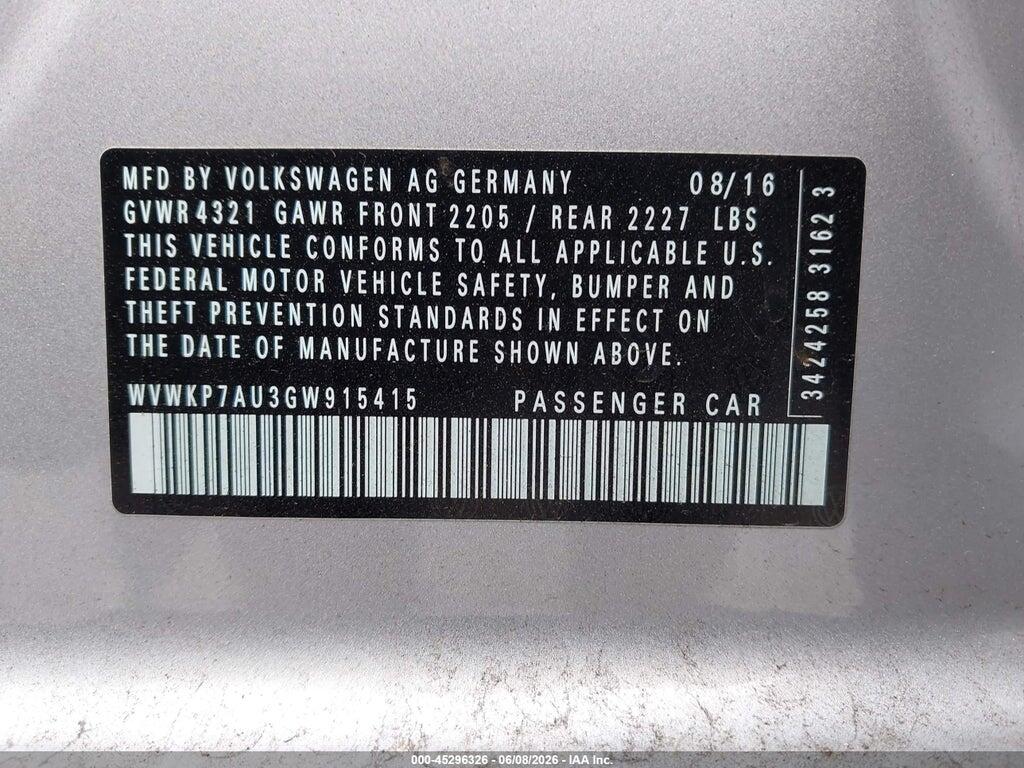 WVWKP7AU3GW915415 2016 VOLKSWAGEN E-GOLF photo no. 9