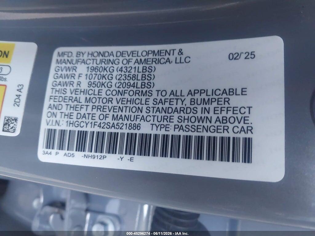 1HGCY2F80SA037286 2025 HONDA ACCORD HYBRID photo no. 9