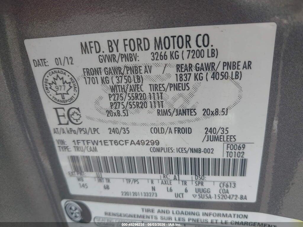 1FTFW1ET6CFA49299 2012 FORD F-150 photo no. 9