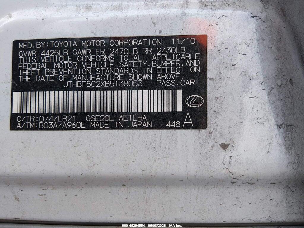 JTHBF5C2XB5138053 2011 LEXUS IS 250 photo no. 9