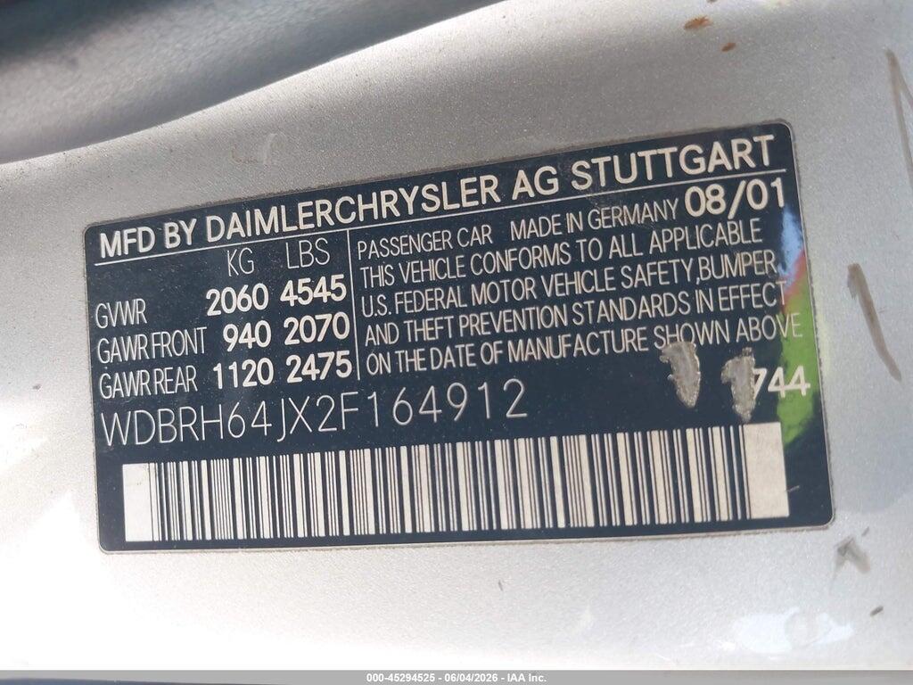 WDBRH64JX2F164912 2002 MERCEDES-BENZ C 320 photo no. 9