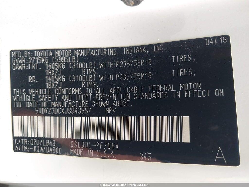 5TDYZ3DCXJS943557 2018 TOYOTA SIENNA photo no. 9